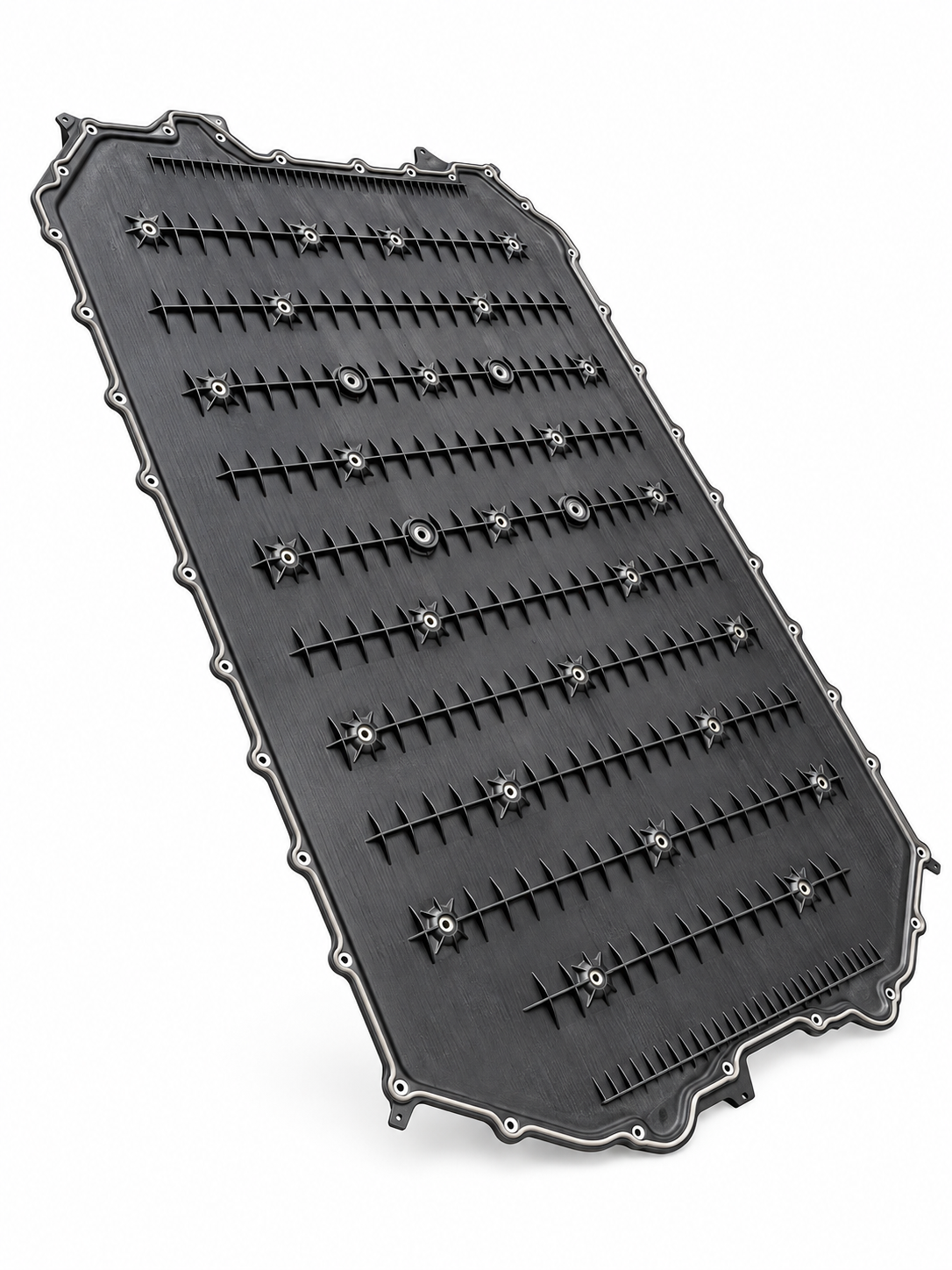 Composite battery protection plate, ribs and mounting features