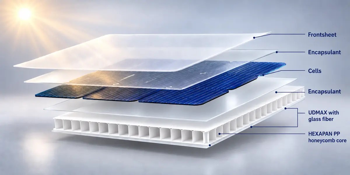 Composite structure beneath the solar cells