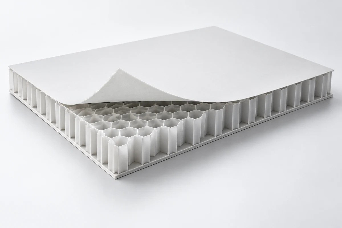 PP honeycomb core with upper and lower composite skins